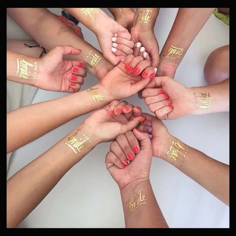 1Pc/10Pc Bachelorette Party Team Bride Bridesmaid Tribe Squad Temporary Tattoo Night Golden Sticker Bride To Be Wedding Supplies