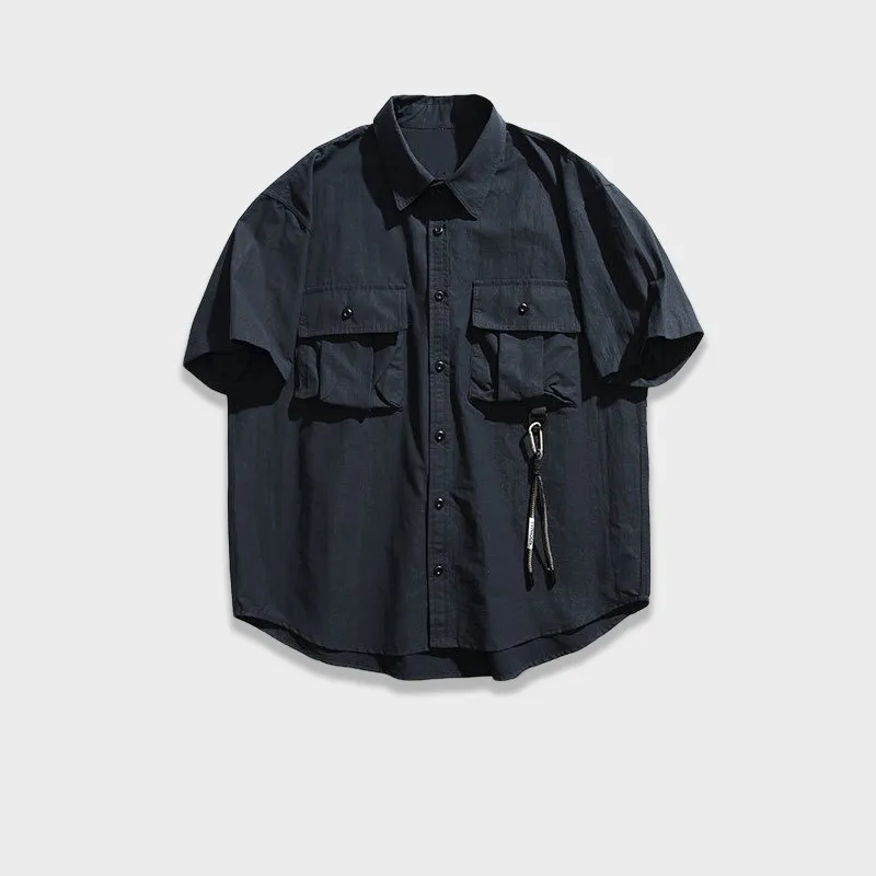 

Рубашки в стиле сафари, мужские красивые универсальные простые летние рубашки с коротким рукавом, однотонные, продвинутые, японские, для подростков, свободные, молодежные, популярные