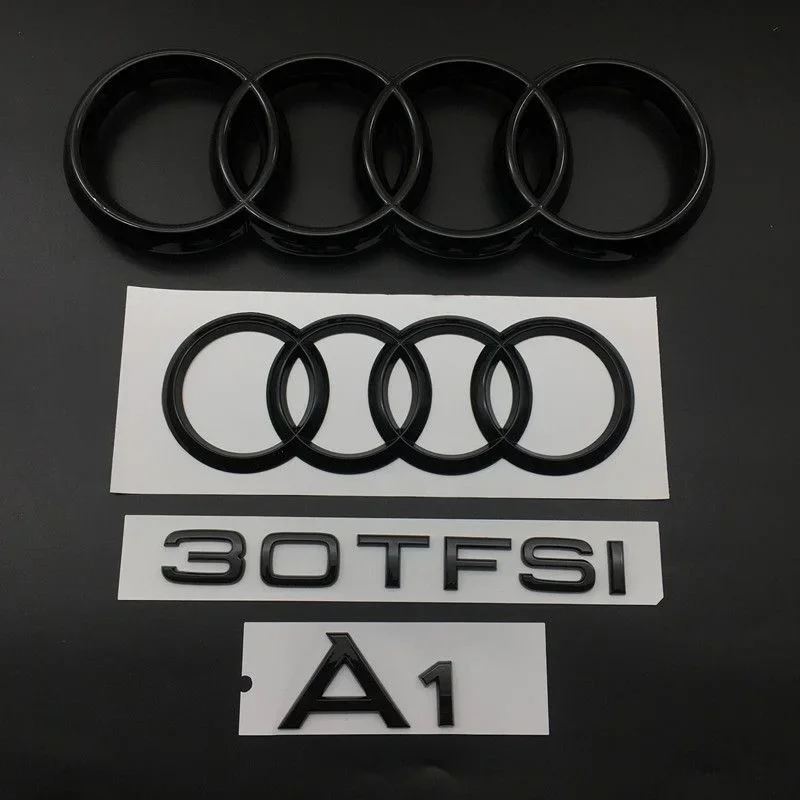 

AUDI All A1 4 Ring logo ABS Black Car Hood Front Bonnet Grill Rear Trunk Emblem Badge Sticker A1 Mark 30TFSI Emblem