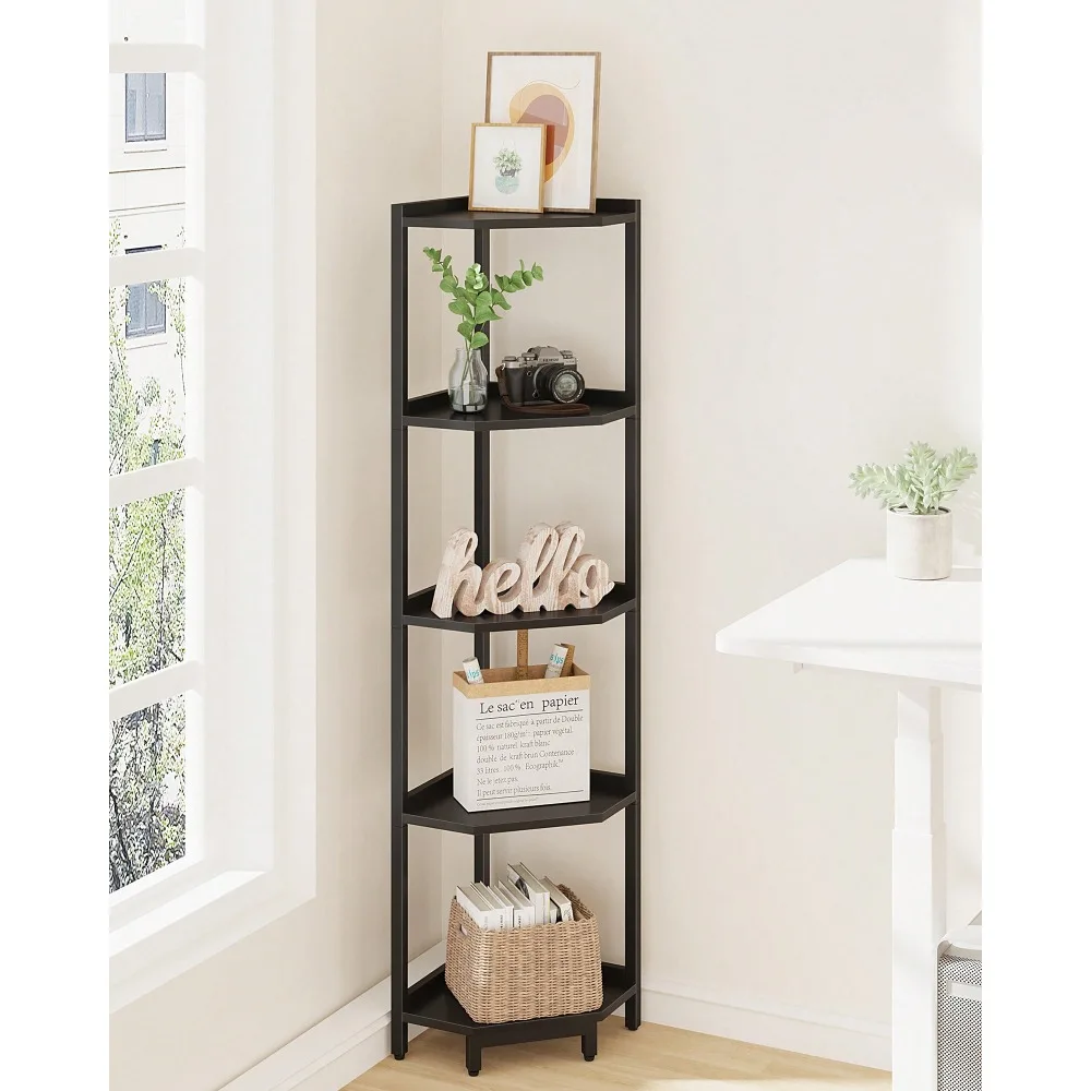 

Corner Shelf Stand, Shelves,Corner Bookshelf, Storage Standing Shelf Unit With Metal Frame, Plant Stand, Corner Bookcas
