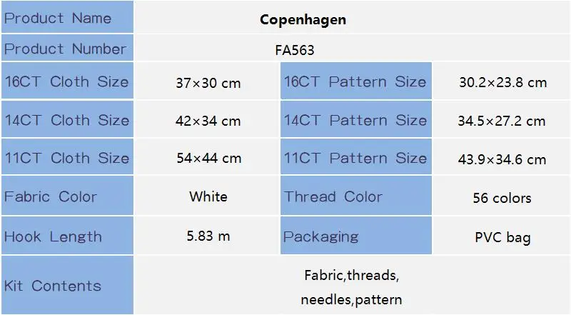 Joy Sunday Cross Stitch Kit Copenhagen HD Pattern Printed Counted Fabric Aida 16CT 14CT 11CT DIY Embroidery Set Home Decor New