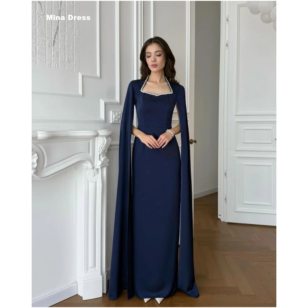 

Mina Customized Blue Elegant Night Dresses for Special Occasions Sequins. Shawl Beads Square Collar Evening Dresses Brands Party