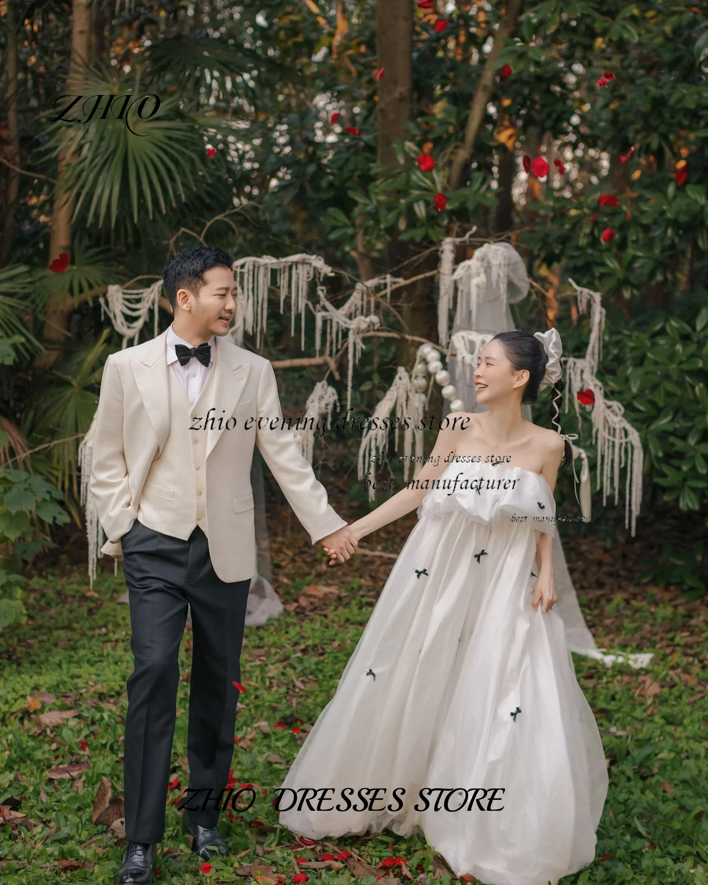 ZHIO Prosta Koralikowa Koreańska Czapka z Daszkiem Ślubna Bez Ramiączek Satynowa Suknia Ślubna 3D na Zamówienie Linia A Długość Do Podłogi 웨딩드레스