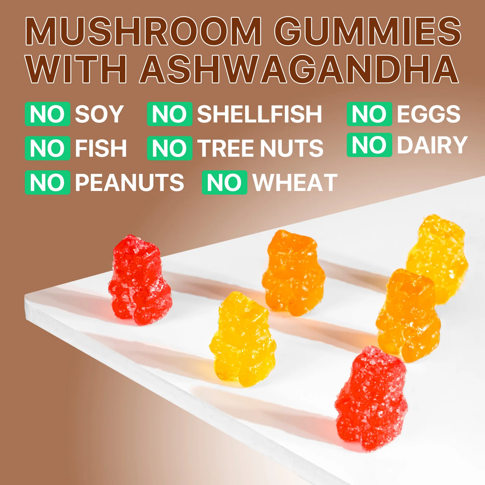 Mushroom Gummies 2500mg with Ashwagandha 500mg Lions Mane Reishi Chaga for Focus Memory Immune Support Vegan 80 Gummies
