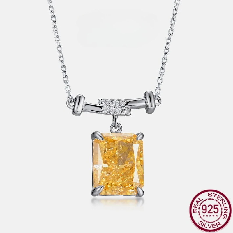 

New S925 pure silver ice flower cut high carbon diamond necklace, fashionable and simple square sugar necklace, wedding jewelry