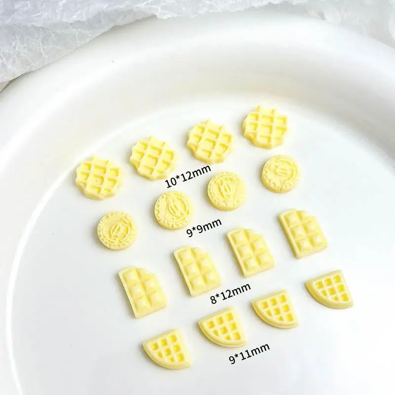 Random Mixed 3D Resin Yellow Cream Biscuit Nail Charms Simulation Cookies Nail Art Decorations Manicure DIY Accessories Supplies