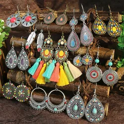 Vintage Ethnic Enamel Drop Oil Round Water Drop Earrings for Women Boho Multilcolor Beads Dangle Earring Female Pendiente Mujer