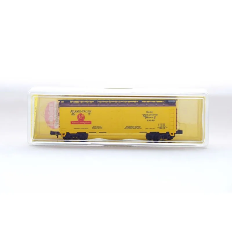 Diecast N Scale 1/160 MP 40-foot Santa Fe/Yellow AP Boxcar Train Model Sand Table Display Adult Collection Souvenir Gift Toys