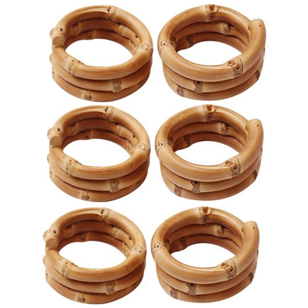 Handmade Bamboo Napkin Ring, Natural Rustic Napkin Holders Serviette Buckle Holder Set of 6