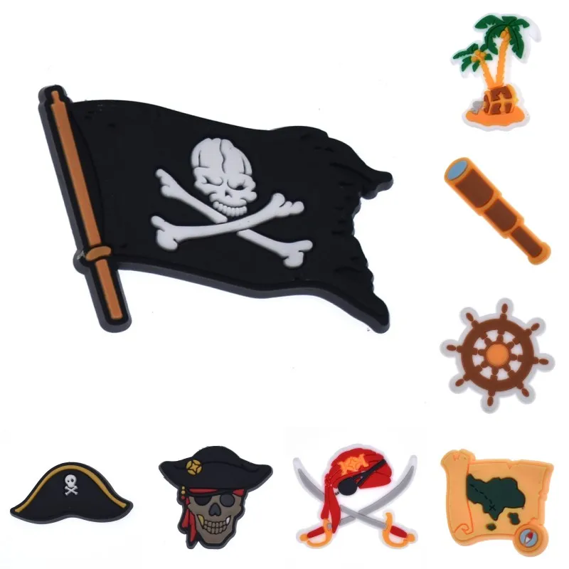 10 Pcs Pirate Flag Skull Telescope Cap Sea Robber Kids Boys Cool Fashion Accessories Fit Hole Shoes