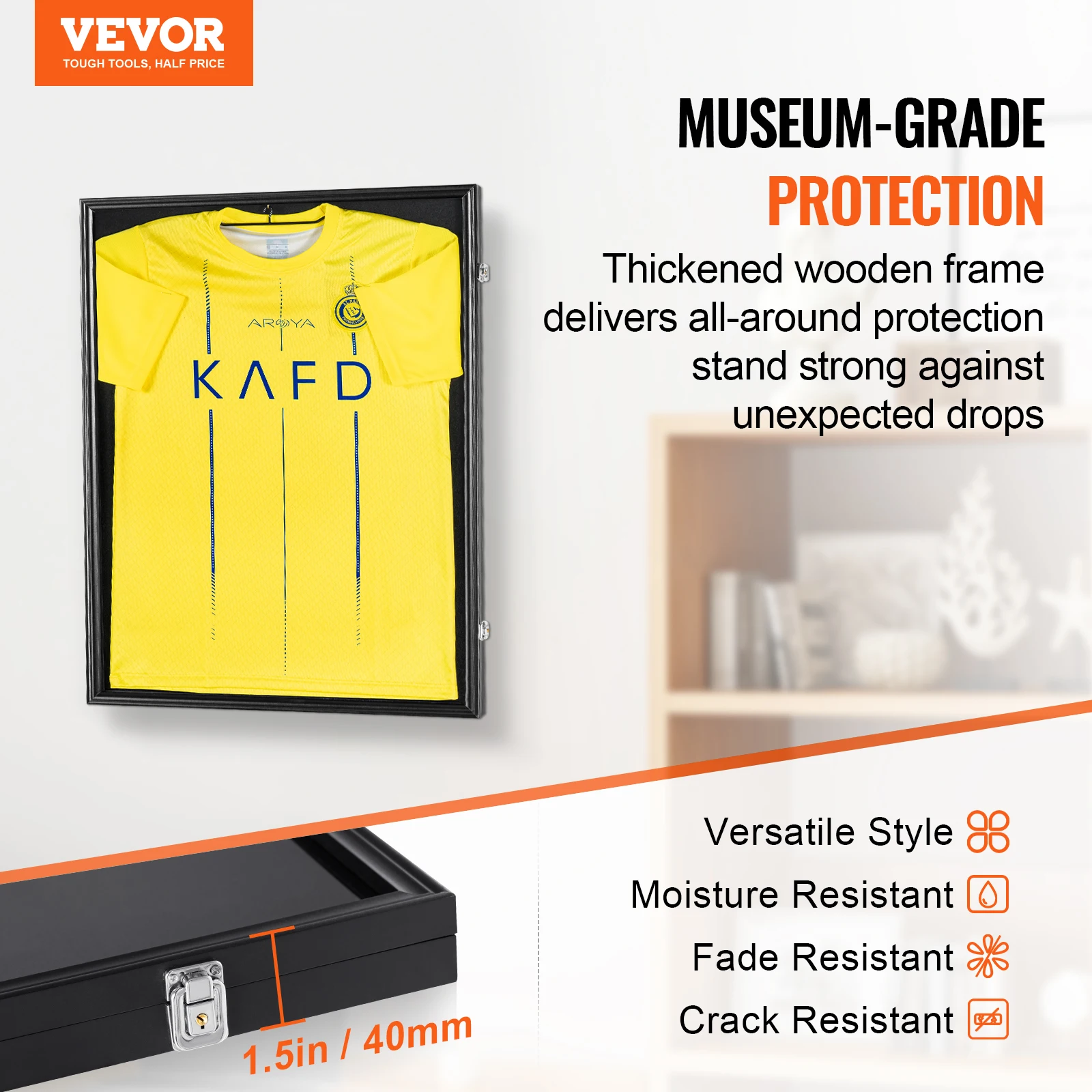 VEVOR Jersey Display / Sports Card Display Frame Case, Large Lockable Sport Shadow Box, 98% UV Protection PC Glass and Hangers