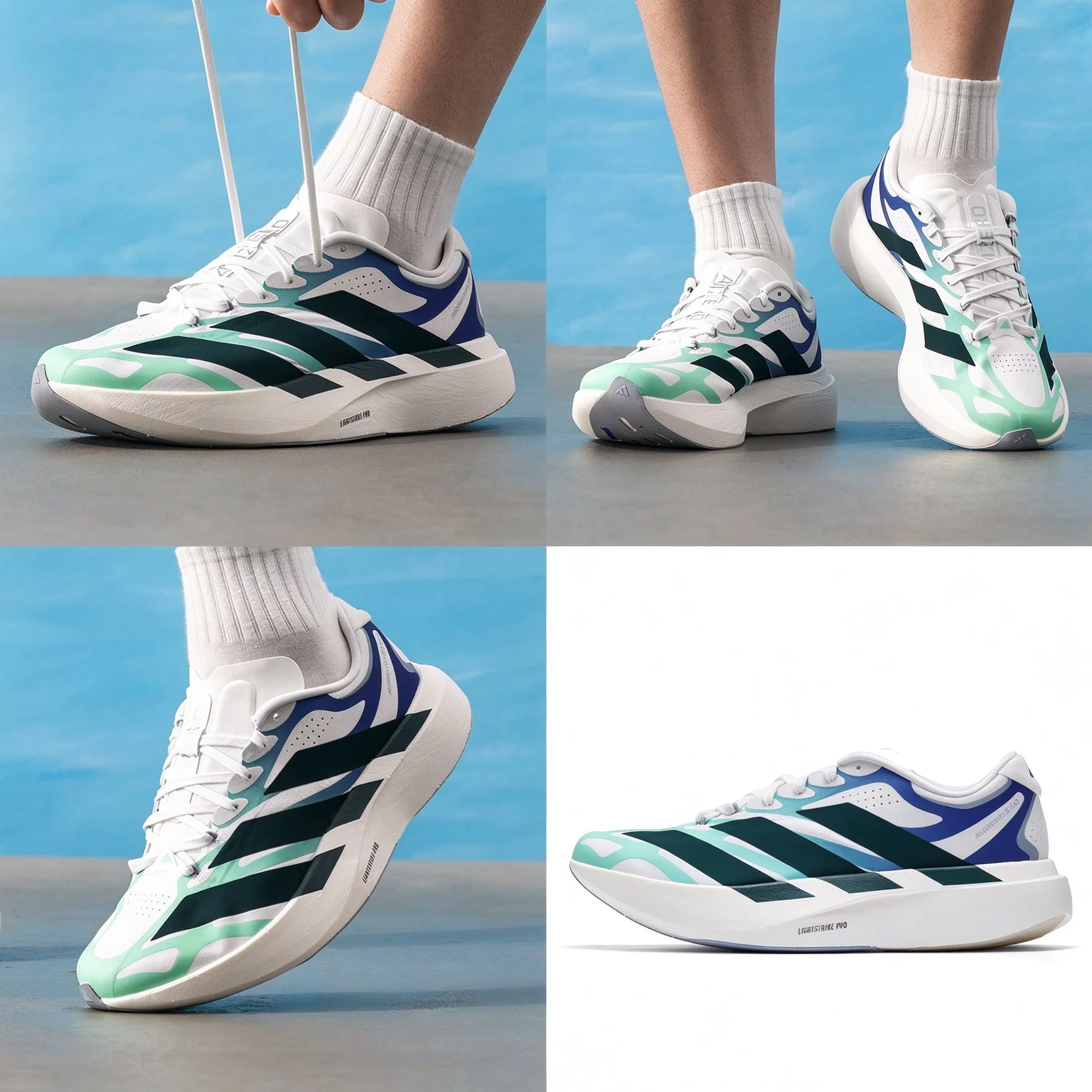Adidas KJ0423 Men Women Running Shoes White Green Blue Mesh Breathable Lightweight Sneakers