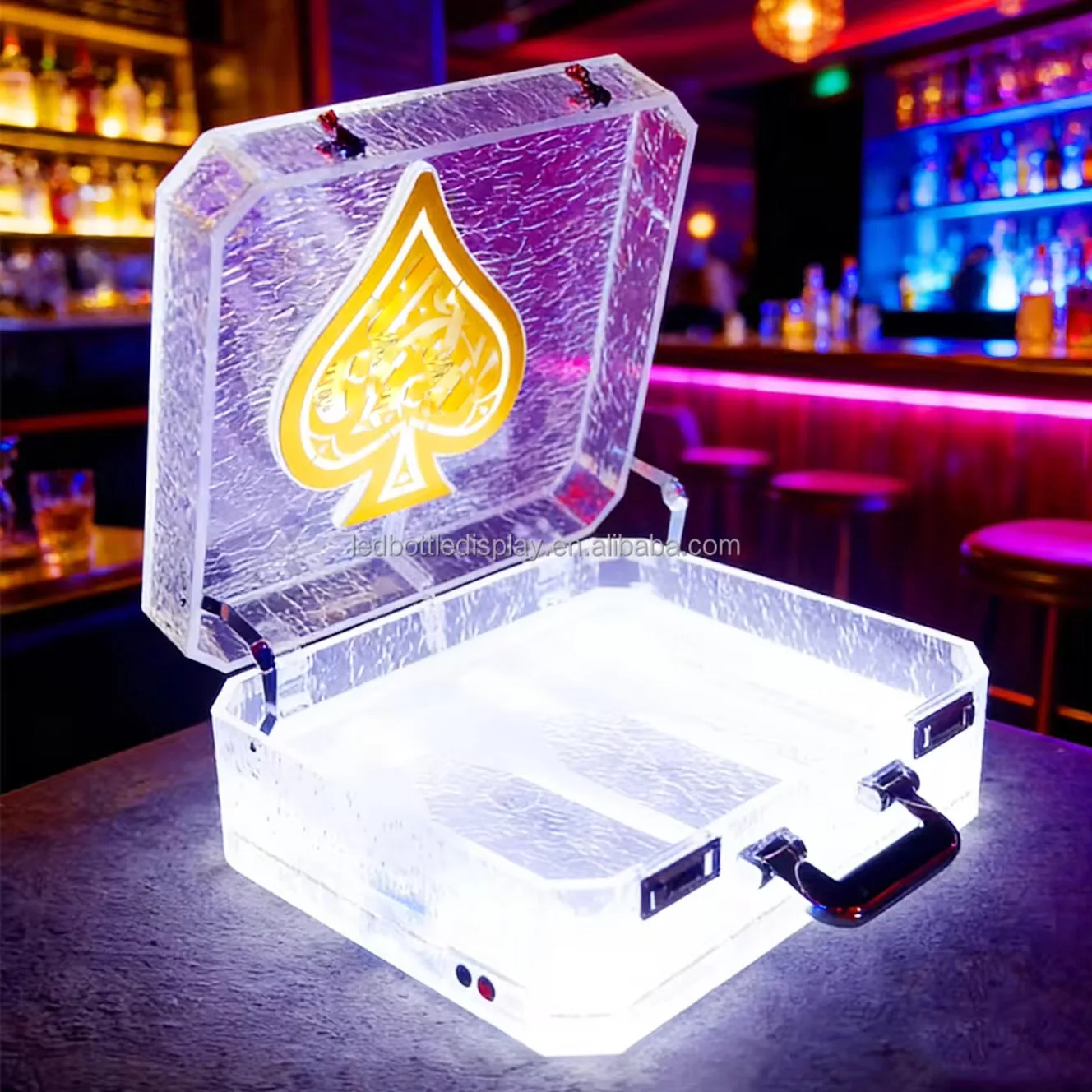 High Quality Pattern Shape Briefcase Customized Logo 3-Bottle LED Suitcase for Nightclub Service