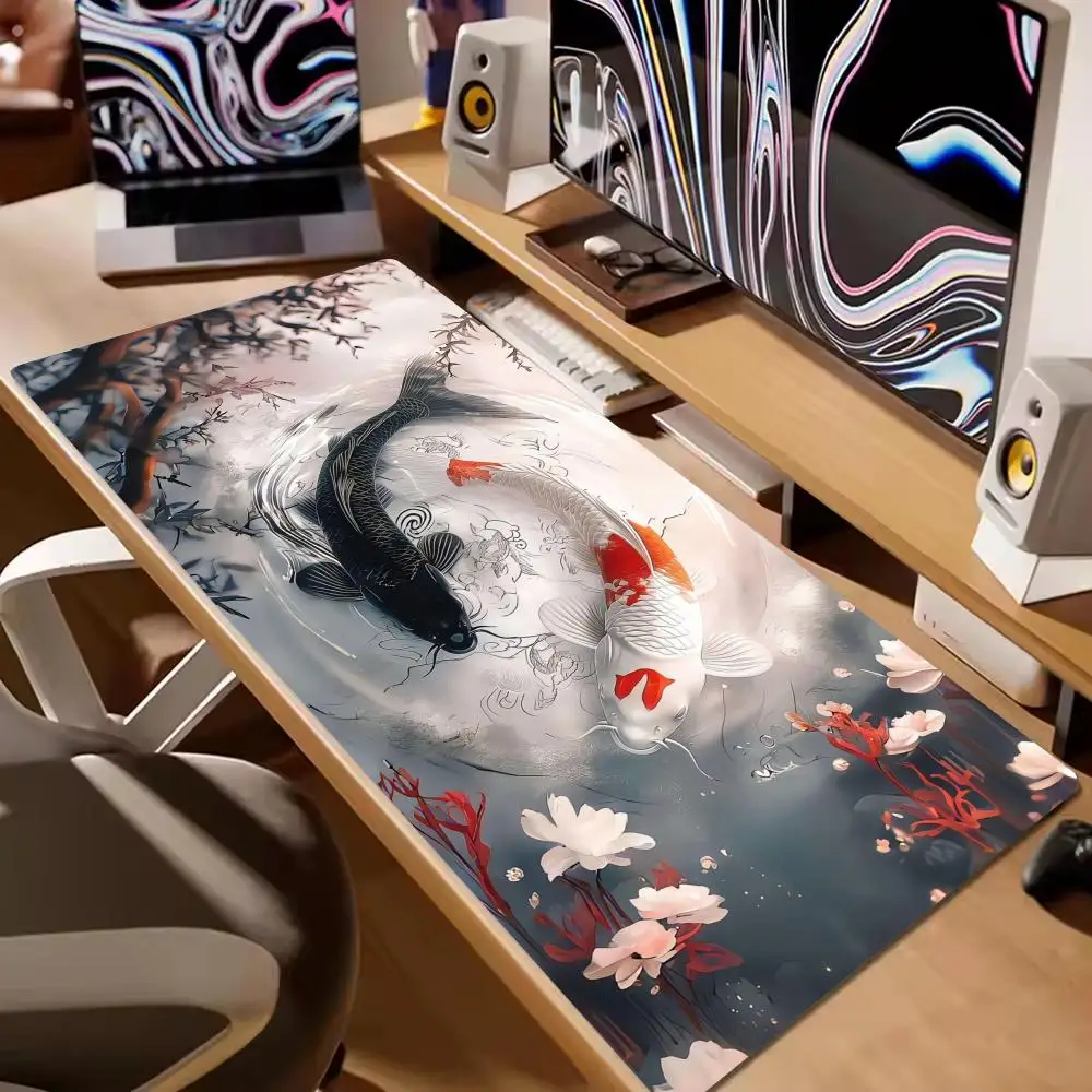 

Japanese Style Fish Mouse Pad Large Computer Office Game Table Mats XXL Rubber Anti-slip Gaming Keyboard Mousepads Long Desk Pad