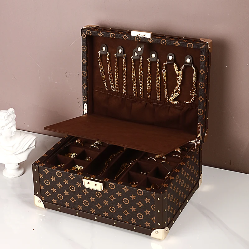 

Запираемый портативный 3-х уровневый органайзер для ювелирных изделий с зеркалом, коробка для хранения ювелирных изделий, дисплей для коллекции ювелирных аксессуаров для женщин