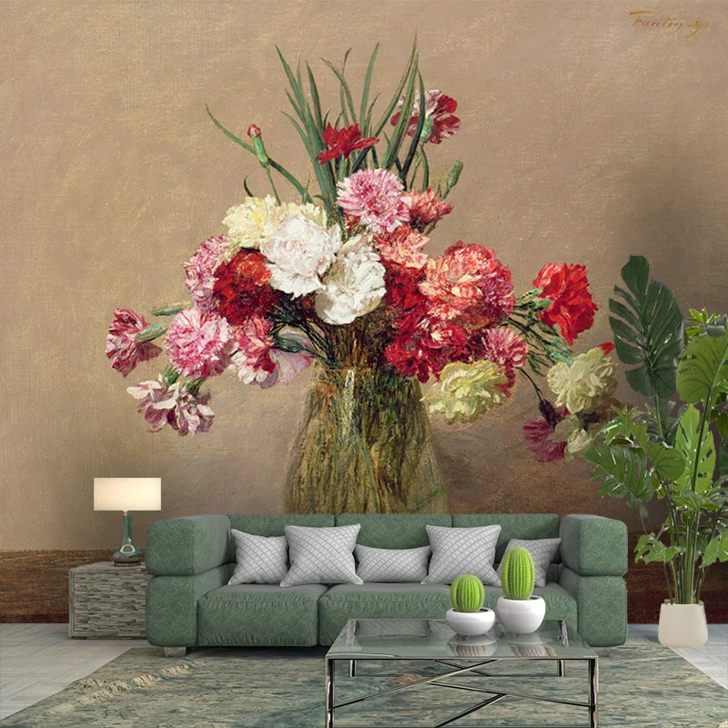 1PC Carnation Vase Painting Art Print Backdrop Banner, Bedroom Living Room Photo Background, Polyester, Home Decor, Wall Art