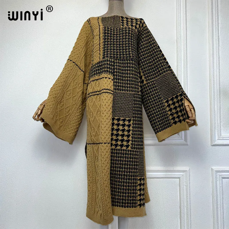 

WINYI 2023 new print Comfort Warm fashion kaftan Holiday dress Elegant Africa Women Boho party winter abaya for women long dress