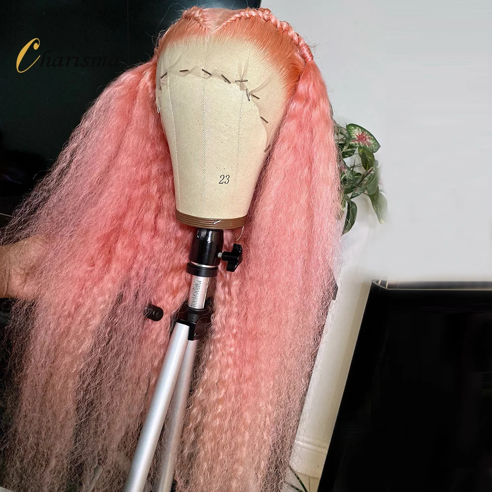 Charisma Synthetic Lace Front Wig 26 Inches Long Afro Curly Pink Wigs Heat Resistant Fiber Hair Natural Hairline Lace Wigs