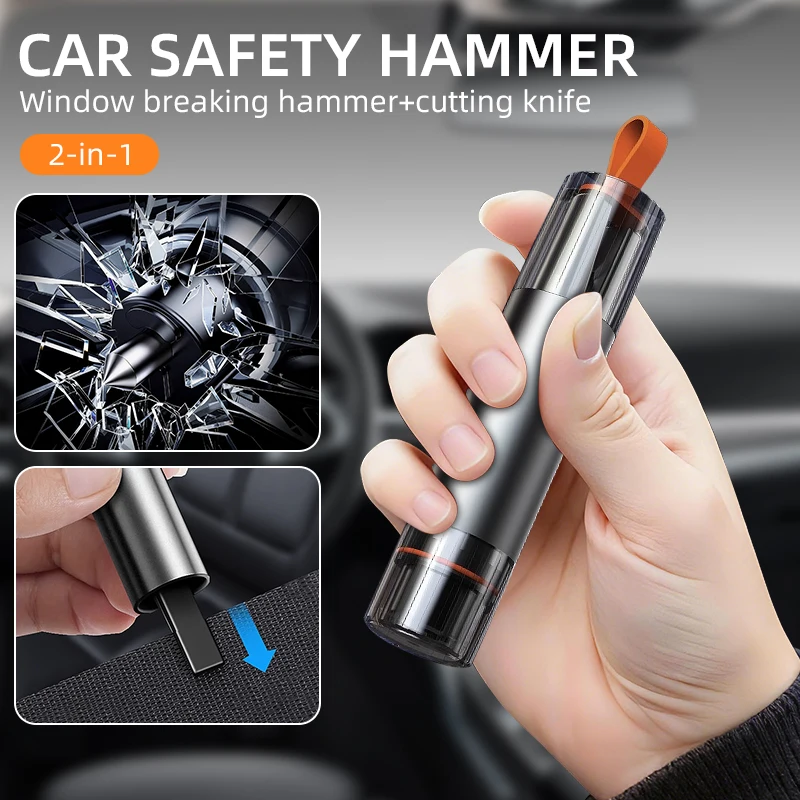 2-in-1 Car Safety Hammer Emergency Window Breaker Seat Belt Cutter Escape Rescue Tool Compact Glass Shatter Device Car Accessory