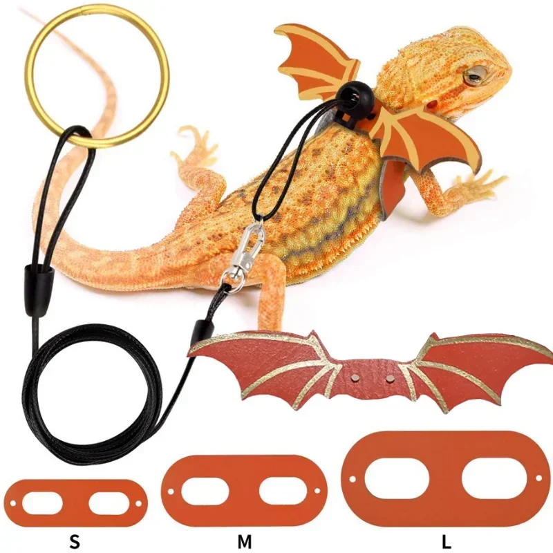 Adjustable Bearded Dragon Leash With Bat Wings Soft Leather  Harness  Amphibians And Other Small Reptile Prong collars for dogs