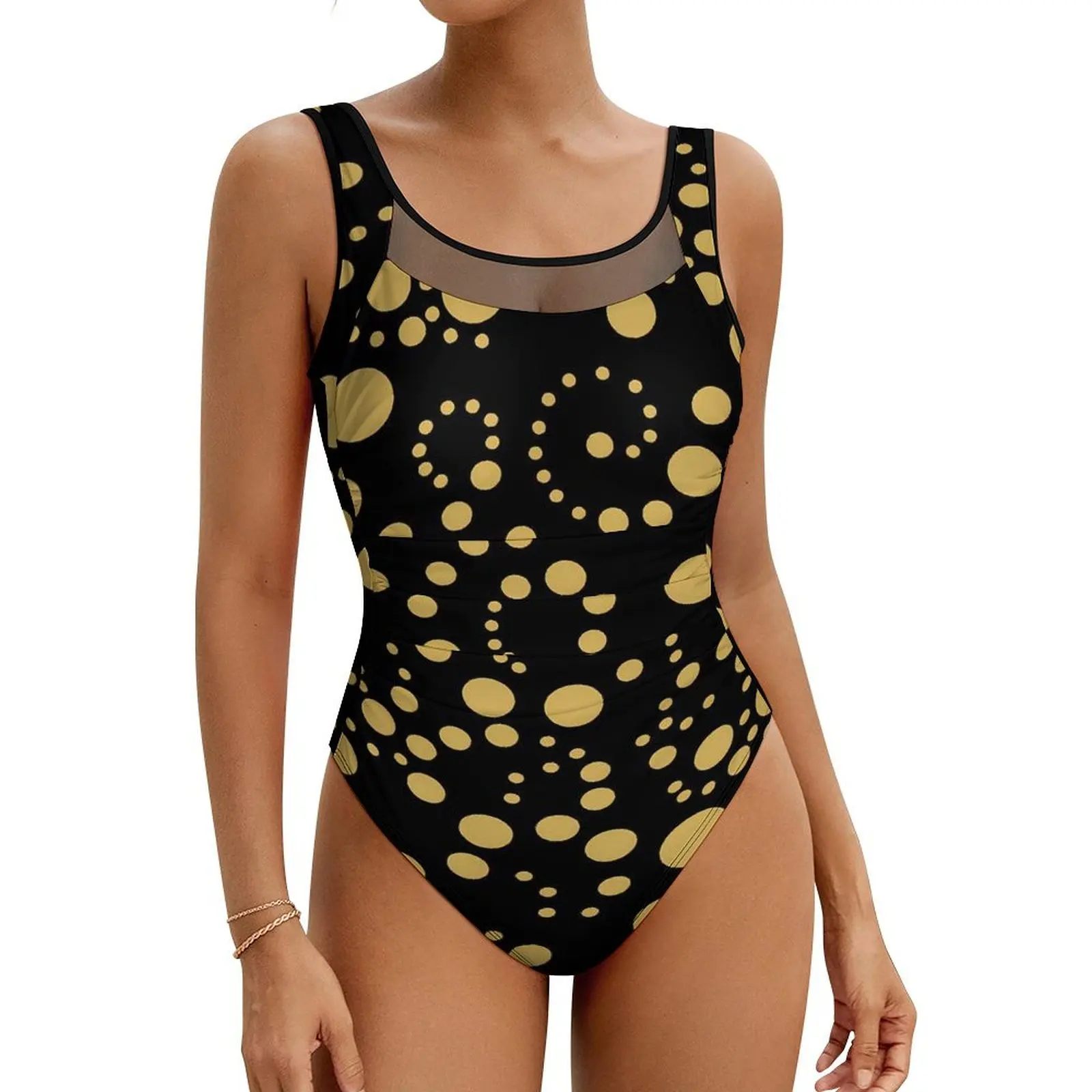 Gold Dot Swimsuit Polka Dots Push Up Swimwear One-Piece Surfing Bathing Suit Bodysuit Sexy Pattern Beachwear Plus Size