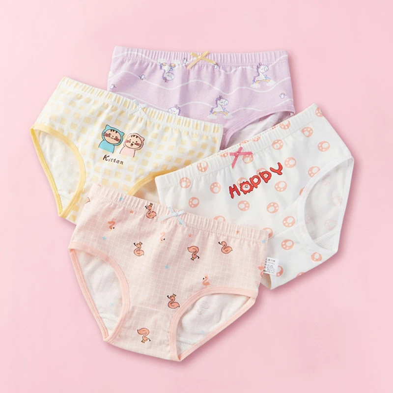 4PCS Children\'s Girls Underwear Triangle Cotton High Quality Soft Comfortable Elementary School Panties Clothing Color Random