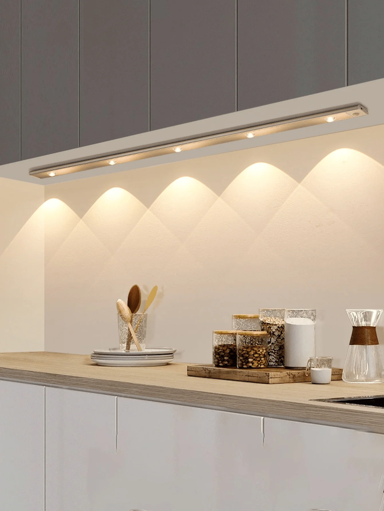 

20cm/30cm/40cm/50cm LED Cabinet Light With Motion Sensor & Three-Color Changing Strip, Ultra-Thin Smart Kitchen Counter Lamp