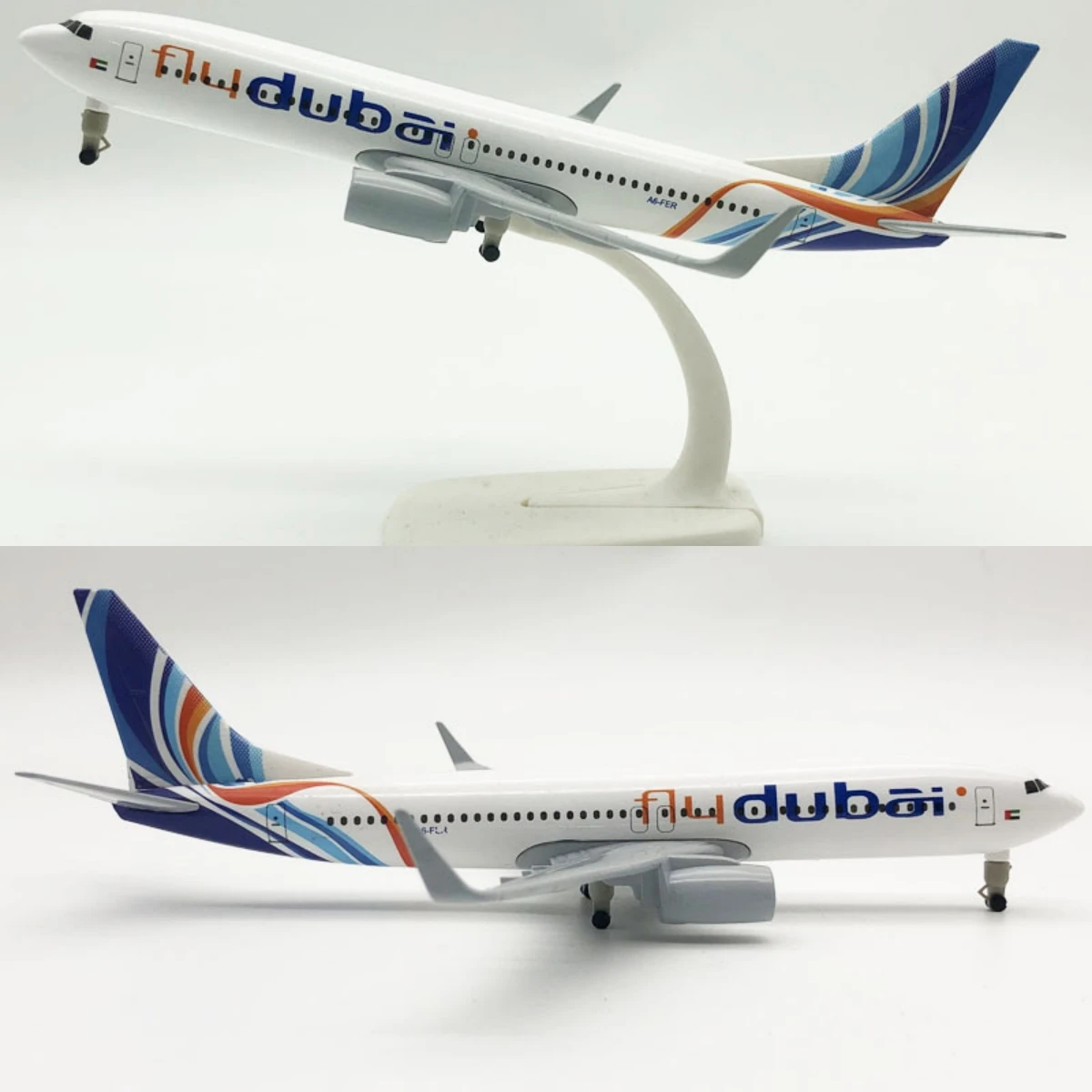 20cm Dubai B737 Airlines modelo Boeing 737 motor doble Jet Die-Casting aleación Metal avión de juguete con soporte de tren de aterrizaje