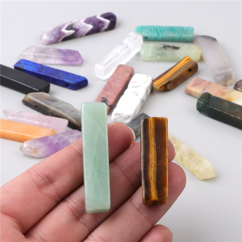 5PCS Irregular Natural Crystal Quartz Beads Top Drilled Stick Slab Loose Spacer Beads Pendant for DIY Jewelry Making Necklace