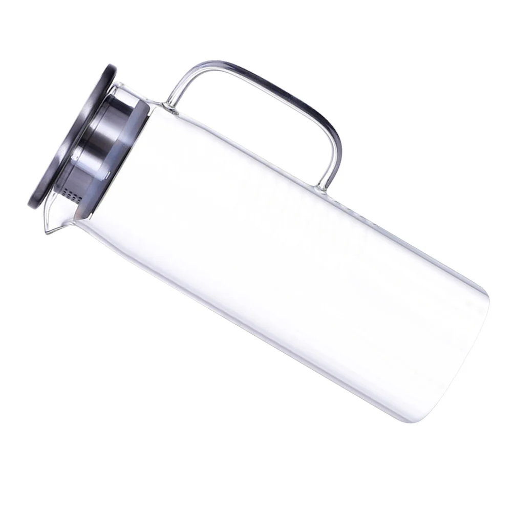 

1Pcs Glass Kettle 1200Ml Thickened Heat Resistant Cold Water Container Leak Proof Lid Smooth Pouring Juice Pot Home Use