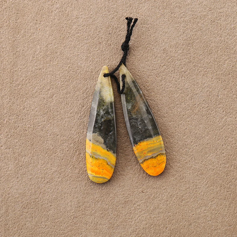 Natural Elongated teardrop shape Bumble Bee Stone Earrings Beads for Jewelry Making 41*11*5mm 6.4g 4