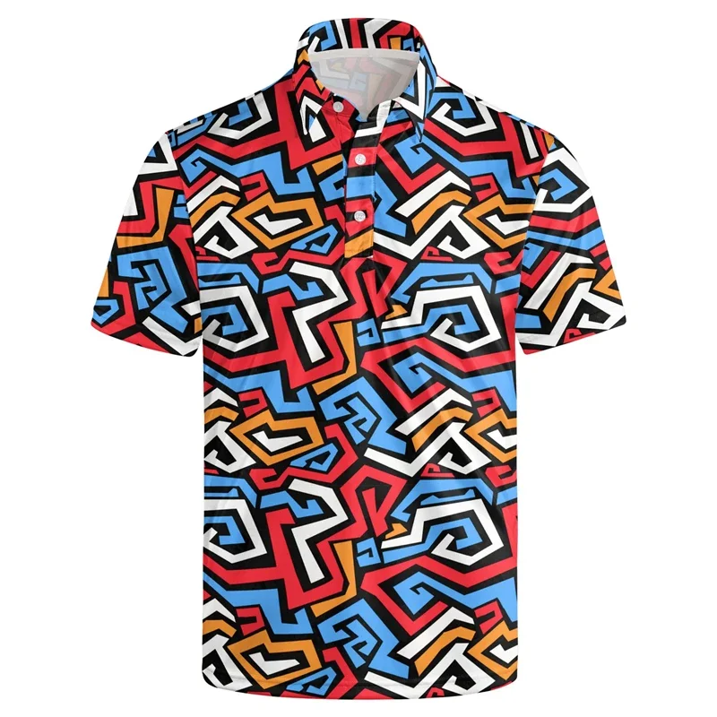 Polo Shirt Men Classic 3d Print Hawaiian Funky Retro Graphics Shirt Party Short Sleeve Button Tees Street Y2k Clothing