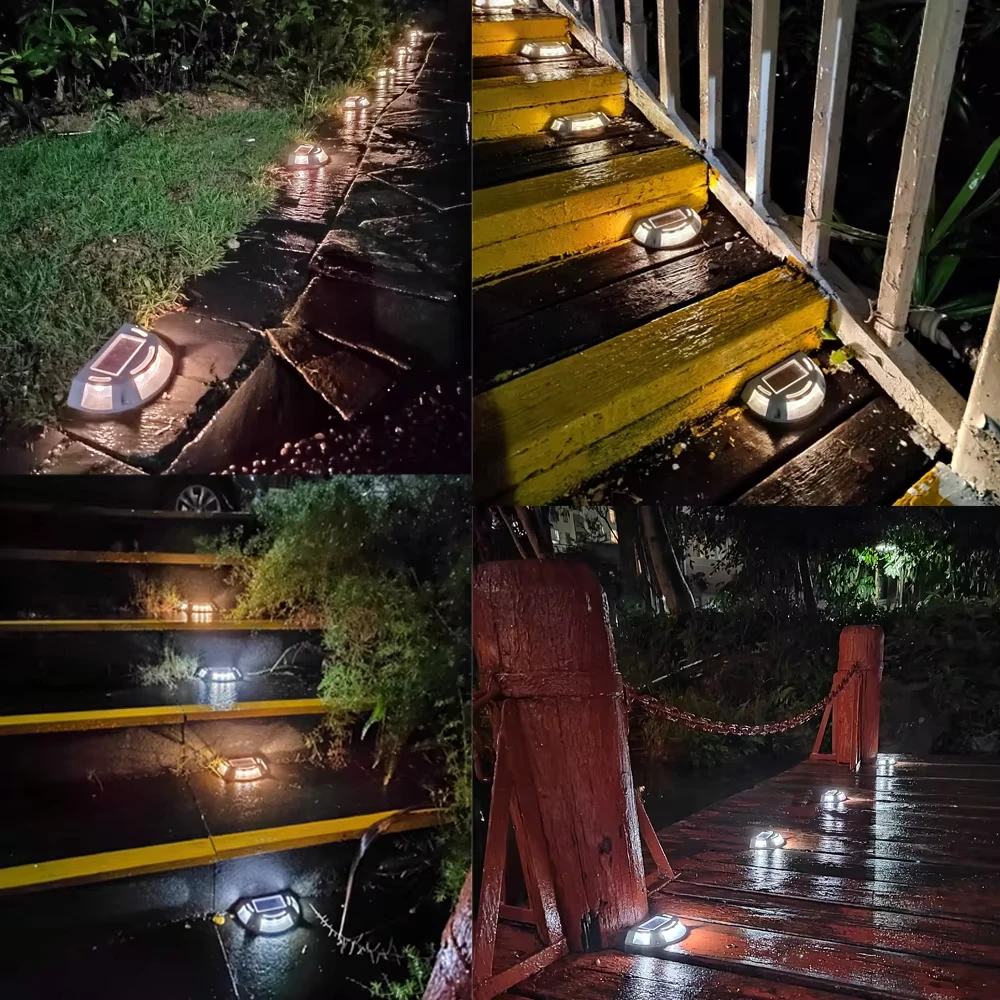 Solar Stair Step Light 2 Colors in 1 Outdoor Solar Deck Waterproof LED Driveway Marker Security Lamp Outside Pathway Garden Lamp