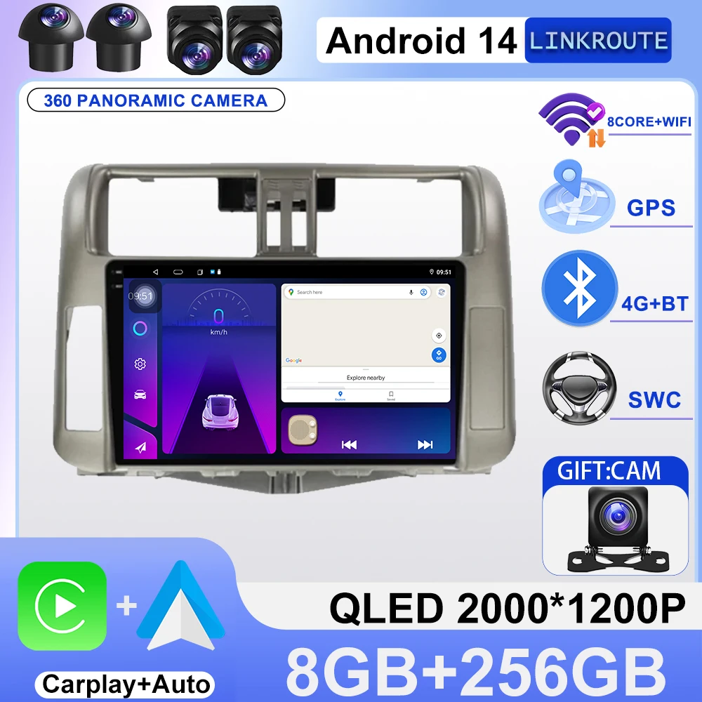 

Android 14 Carplay Auto Car Radio For Toyota Land Cruiser Prado 150 2009 - 2013 Navigation GPS Multimedia Player video Stereo BT