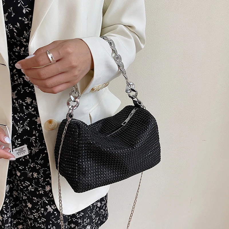 Chain Bag Women\'s Summer New Fashion Korean Version Bright Diamond Cylinder Stereoscopic Bag Full Diamond Fashion Casual Shoulde