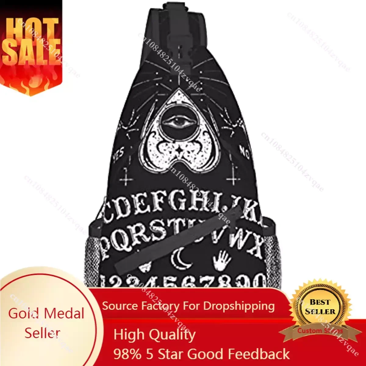 Crossbody Bags Vintage Skeleton Magic Ouija Board Black Backpack for Cycling and Travel, Fashion Sling Shoulder Backpack