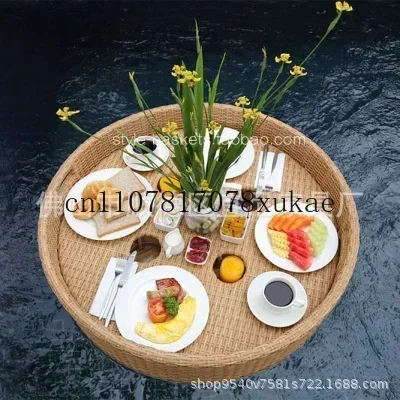 スイミングプール用フローティング朝食トレイ、水草編みバスケット、ウェディング写真撮影用小道具トレイ、デコレーション、インターネットセレブ