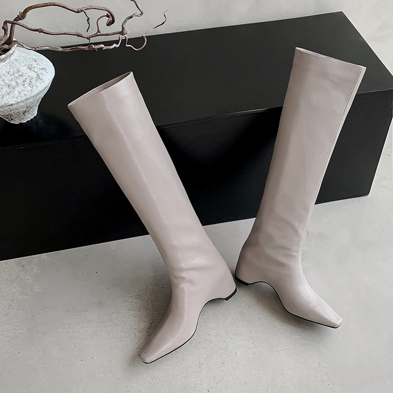 2026 Mode Winter Vrouwen Knie Hoge Laarzen Koe Lederen Hoge Hak Vrouw Schoenen Puntschoen Warme Lange Laarzen Dame Jurk 34-40