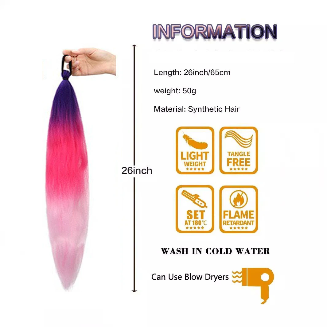 1PC Synthetic Colorful Ponytail With Rubber Band 26Inch Boxing DIY Braided Ponytail Hair Extensions For Women Daily Use