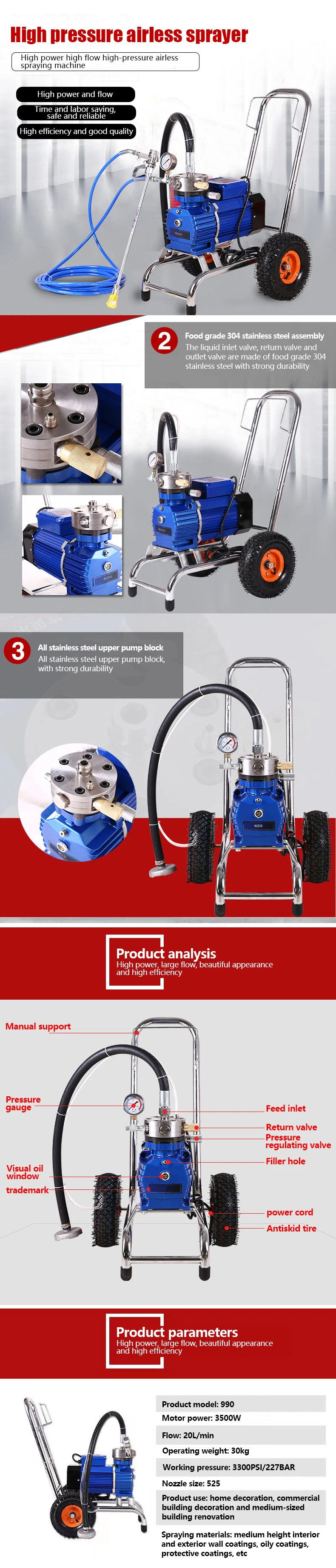 Airless Paint Sprayers High Pressure Heavy Duty Airless Sprayer Spray Machine Airless Spray Painting Machine