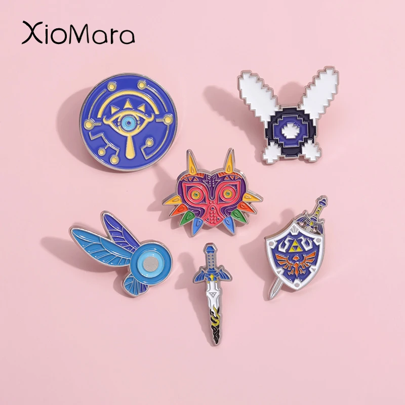 Action Adventure Game Enamel Pin Witch Hylian Shield Sword Majora Mask Brooch Lapel Badge Game Props Jewelry Gift For Fan Player