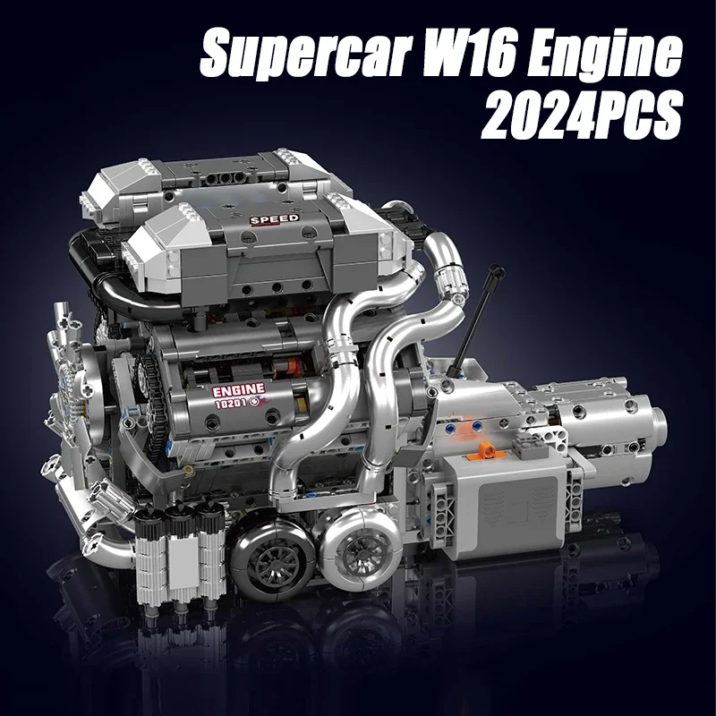 2024 pçs supercar w16 modelo de motor simulado caixa de velocidades blocos de construção montagem técnica tijolos brinquedos presentes ideais para crianças adulto