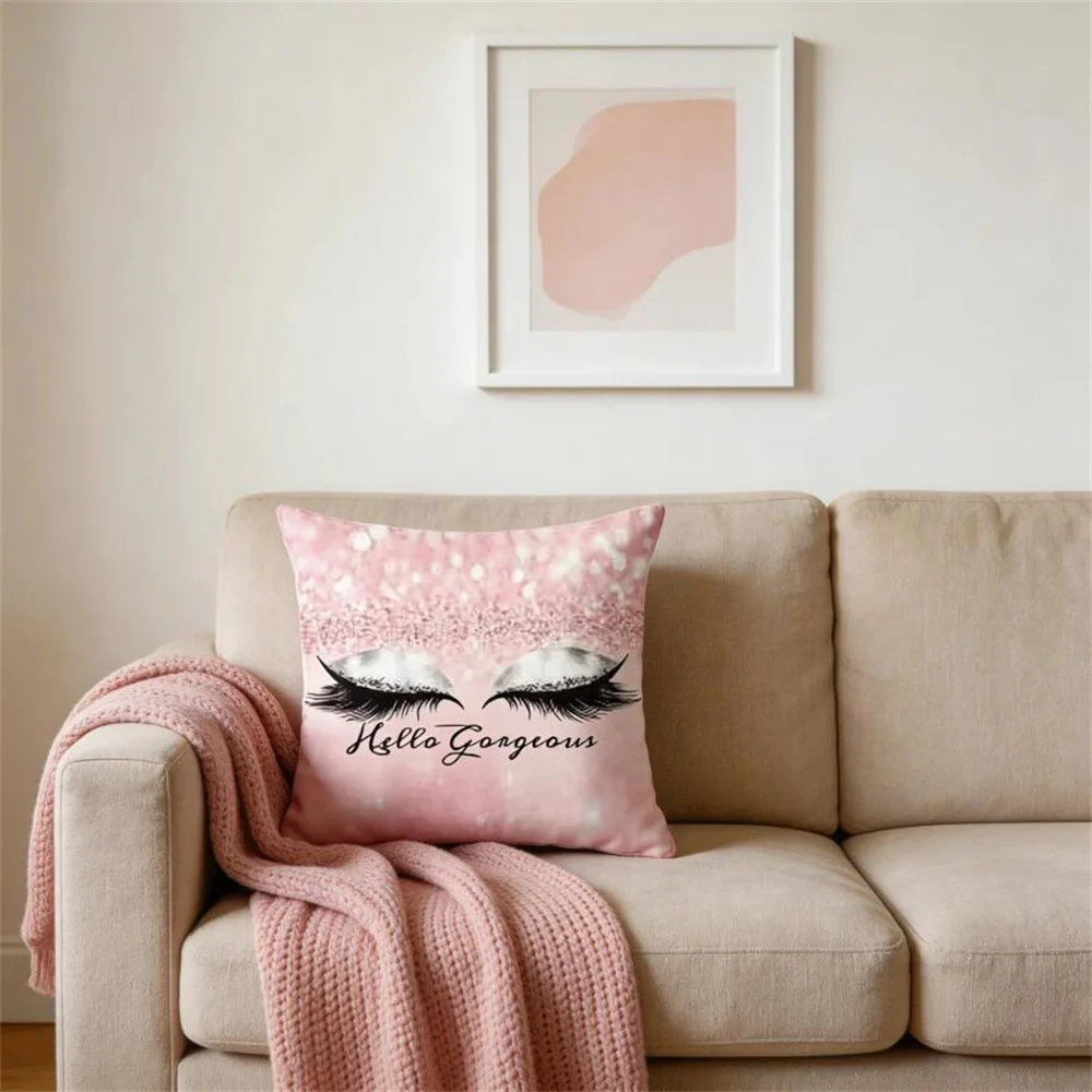 1PC Non Core Ins Style Beauty Makeup Eyelash Peach Skin Pillow Case Square Pillow Case Sofa with Pillow Case for Home Use