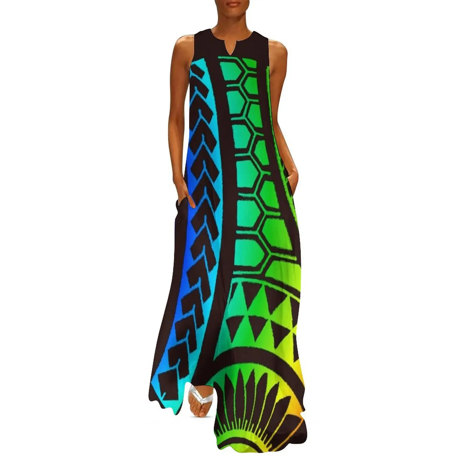 Neon polynesian samoan tribal Long Dress elegant guest wedding dress women's evening dresses Clothing Dress