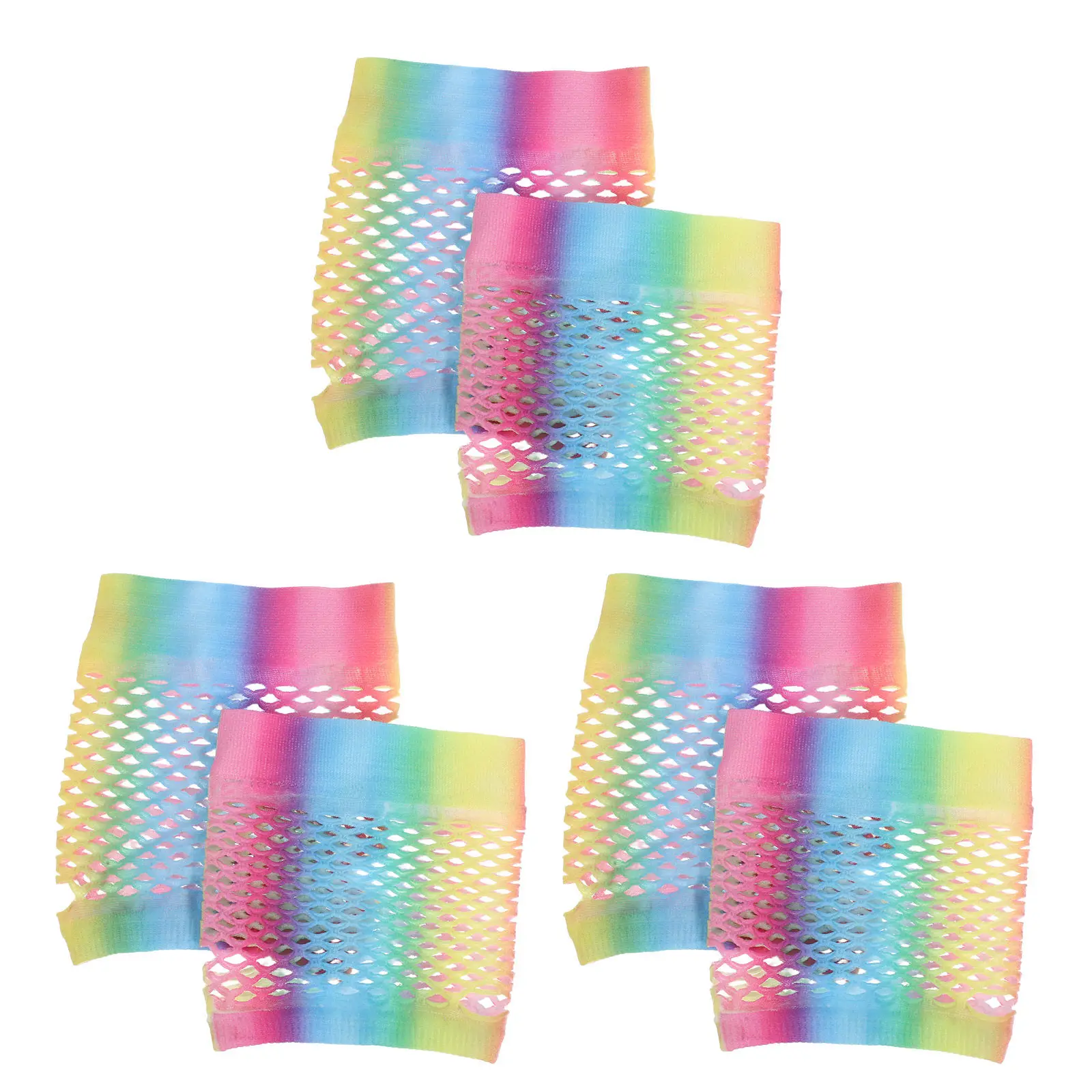 3Pairs Vibrant Fishnet Short Gloves Nylon Soft Elastic Half Finger Wedding Party Birthday Hip Hop Concert Dance Accessory