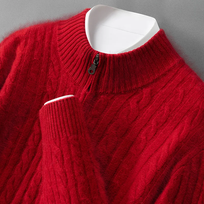 100% Pure Cashmere Men's Cardigan Knitted Cable Zipper Cardigan Thickened Casual Solid Color Loose Sweater Knitted Jacket