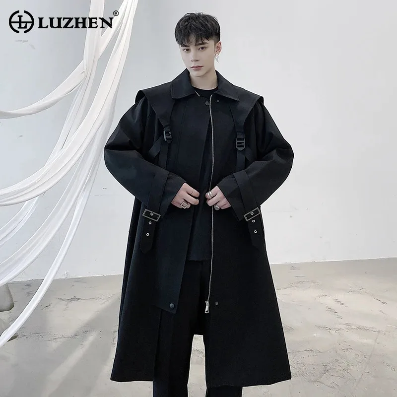 

LUZHEN Fashion Elegant Shawl Patchwork Design Knee-length Windbreaker Coat Men's 2025 Loose Korean Trendy Trench Clothes JY4620