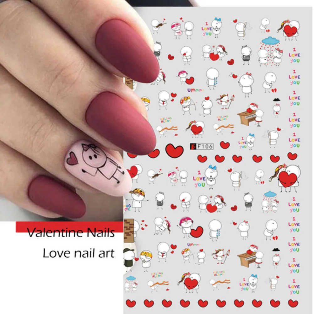 

2pcs Fun Valentine's Day Animation Nail Art Stickers Cute Cartoon Printed Nail Decoration Sticker