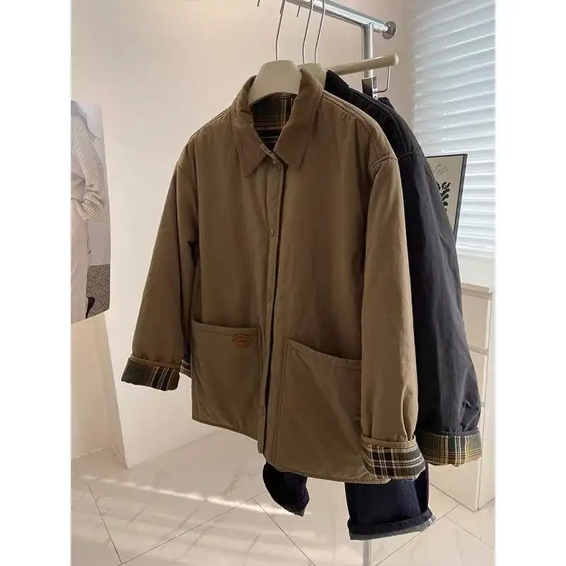 Winter Thiened Faionable Warme Baumwolle Patchwork Jaet Single Button Pure Color Top Quali Damen Arbeitskleidung Mantel