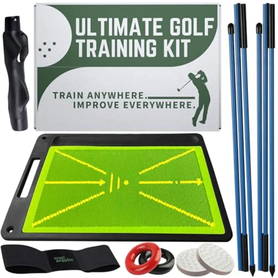 

6-in-1 Golf Swing Trainer with Divot Board, Golf Grip Trainer, Alignment Sticks and Training Aid Golf Accessories for Men and W